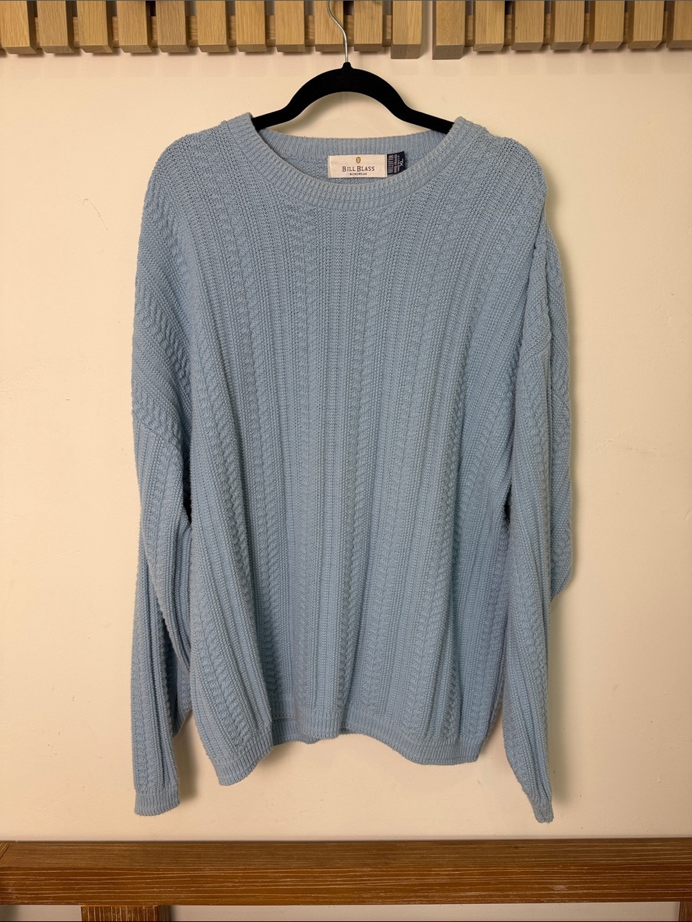 bill blass Powder Blue Cable Knit Crewneck Sweater size XL